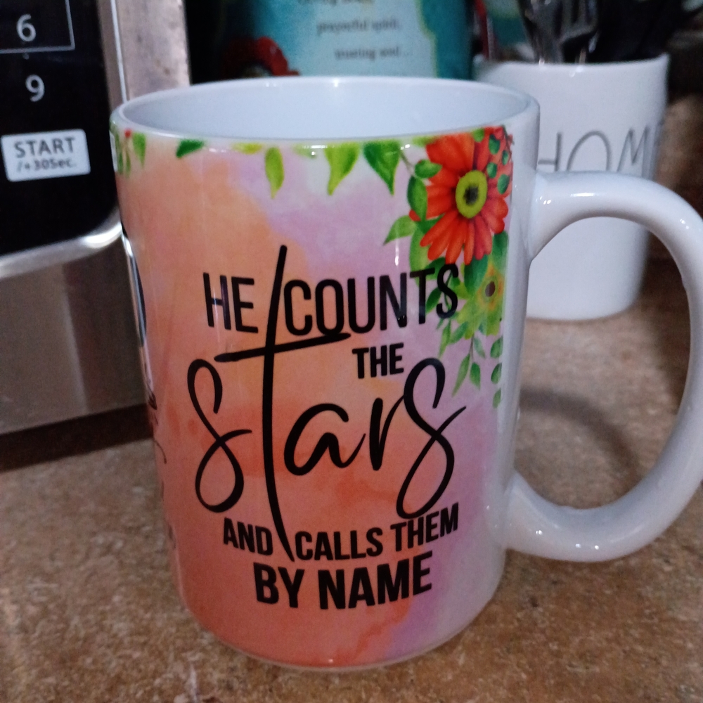 Inspirational Floral Stars Ceramic Mug - White/Pink